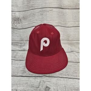 Vintage New Era Red Phillies Dupont Visor Pro Model Mesh Snapback Hat Made in US